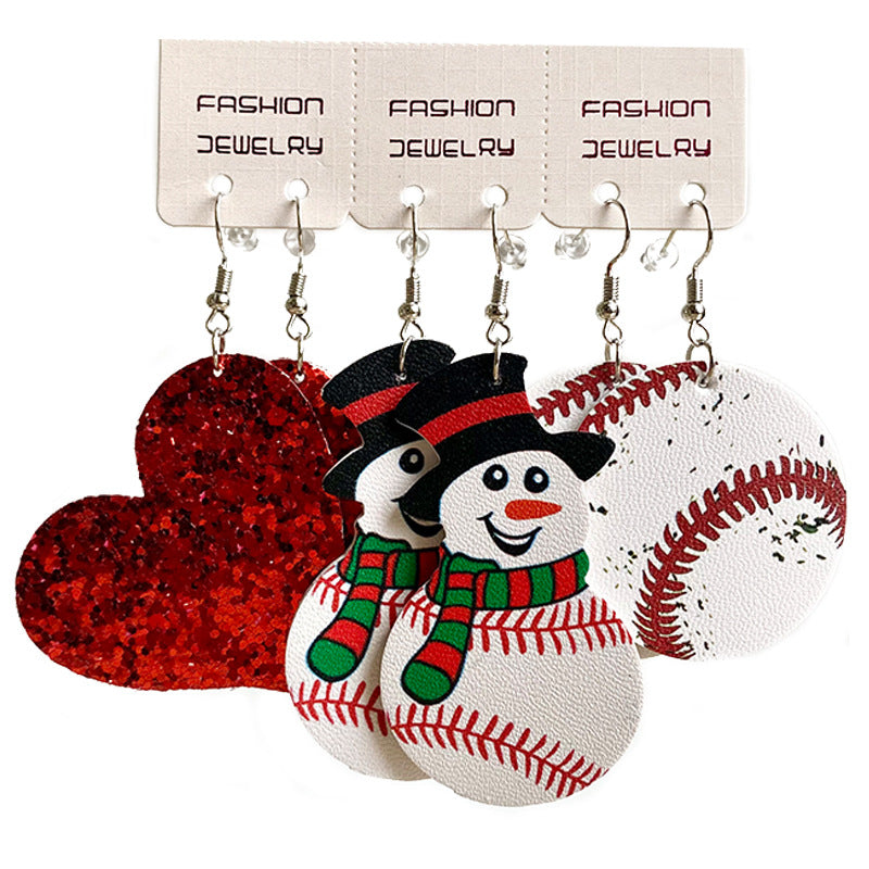 Wholesale 2 Sets Christmas Suit Western Cowboy PU Leather Water Drop Sports Snowman Earrings